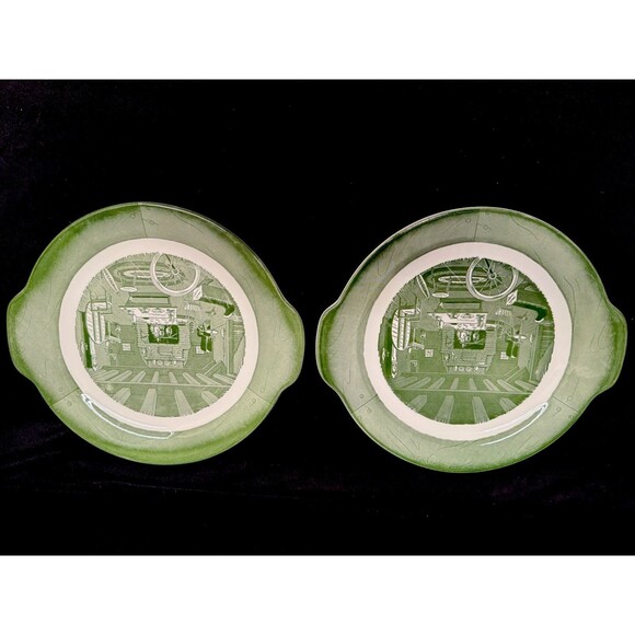 Set of 2 Vintage Colonial Homestead Royal Green Handled Plates platters 11 inch - Picture 7 of 12